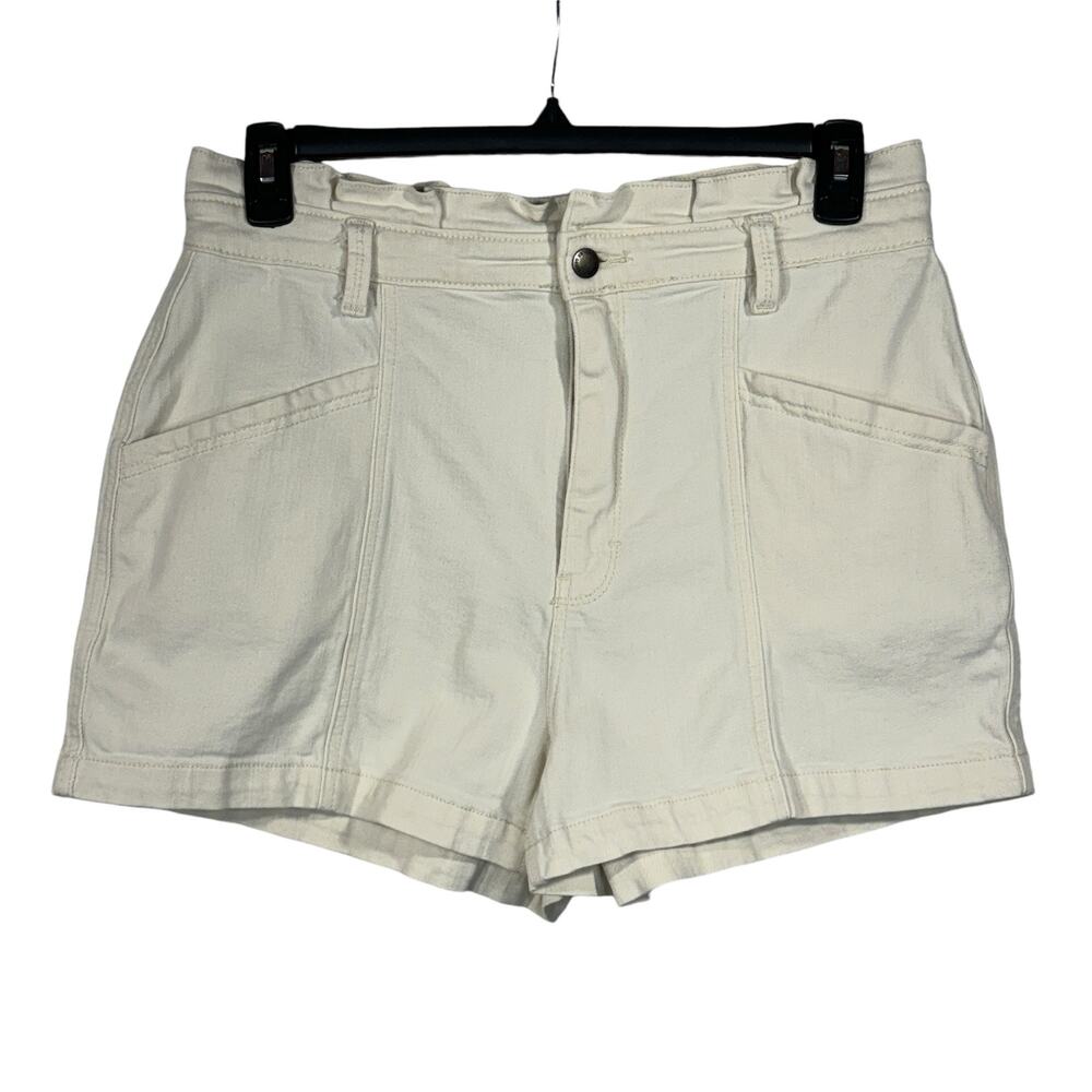 Universal Thread SZ 14 Jean Shorts Paperbag Waist Hi-Rise Stretch Zip-Fly Cream